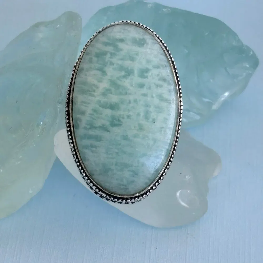 925 Silver Amazonite Oval Ring Size 7.5
